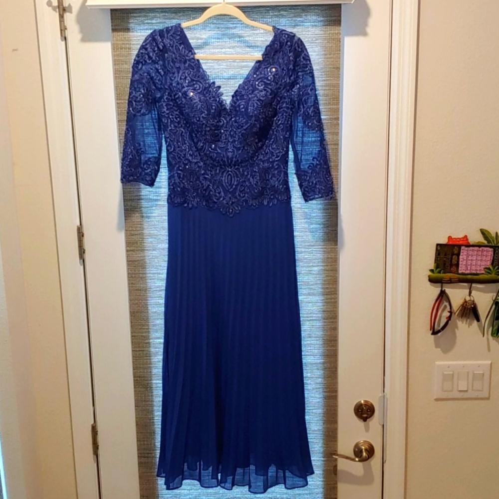 A royal blue dress (perhaps for a wedding)